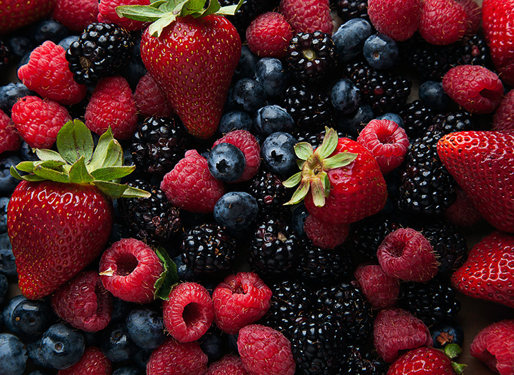 Strawberries, Raspberries, Blueberries, Black berries