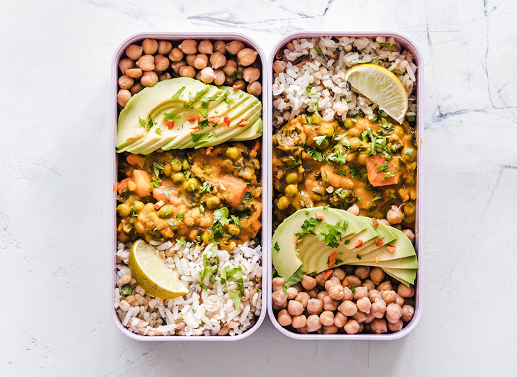 Chickpeas, Rice, Avocado in a meal box