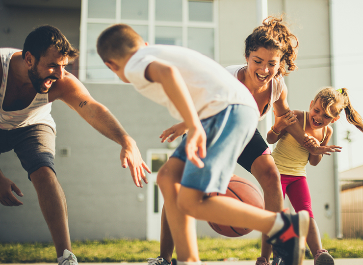 a family working out together